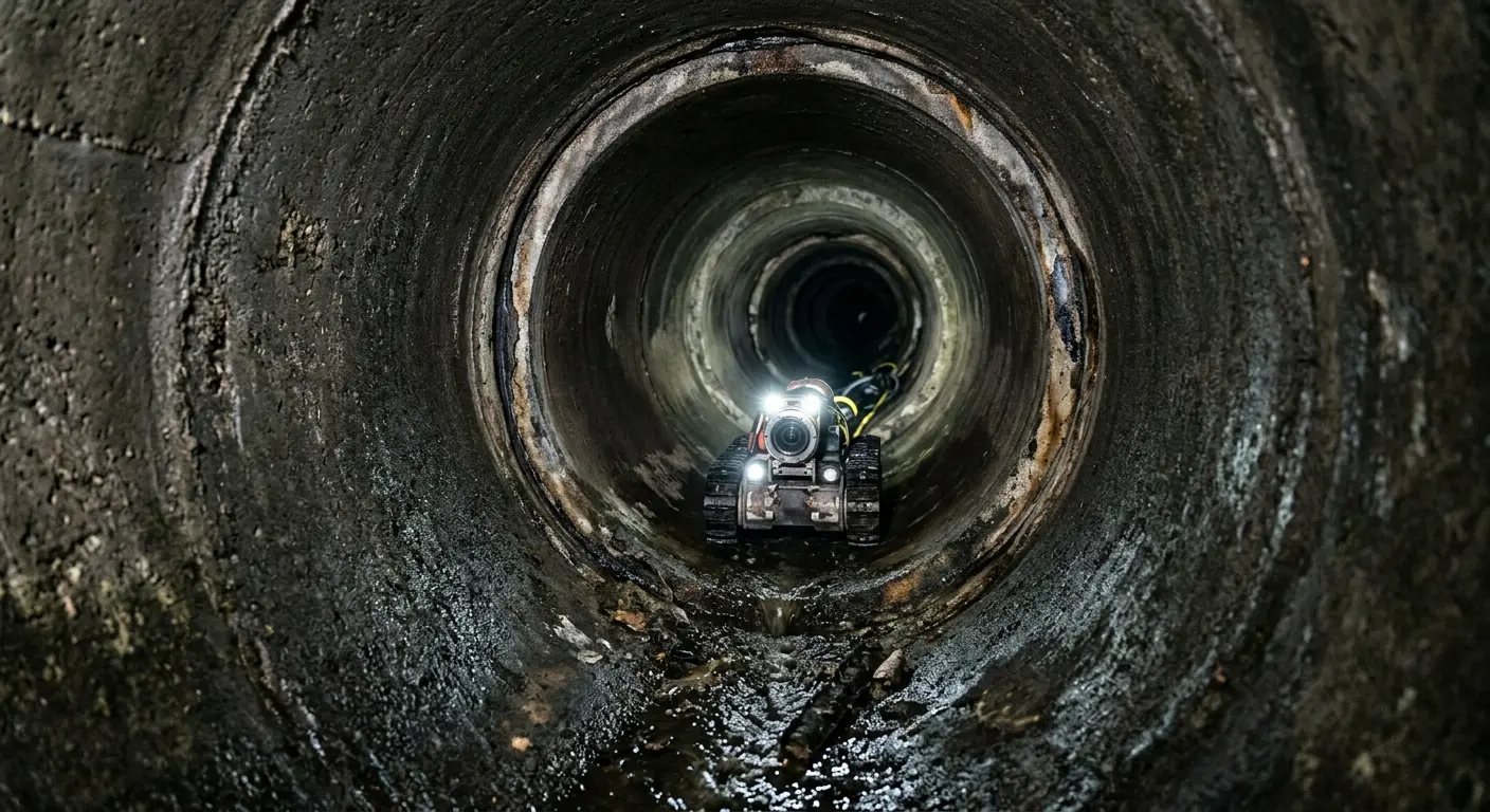 Robotic sewer camera inspecting pipe interior for Sewer Line Cleaning in Putnam